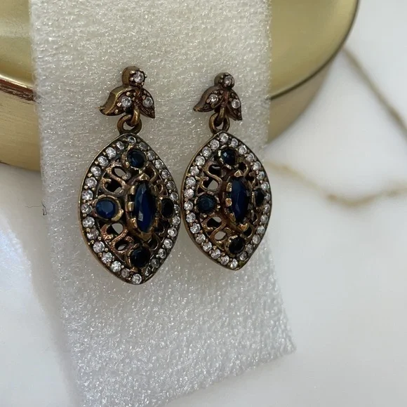 Gorgeous Sapphire & Crystal Sterling Silver Earrings—Excellent Condition!